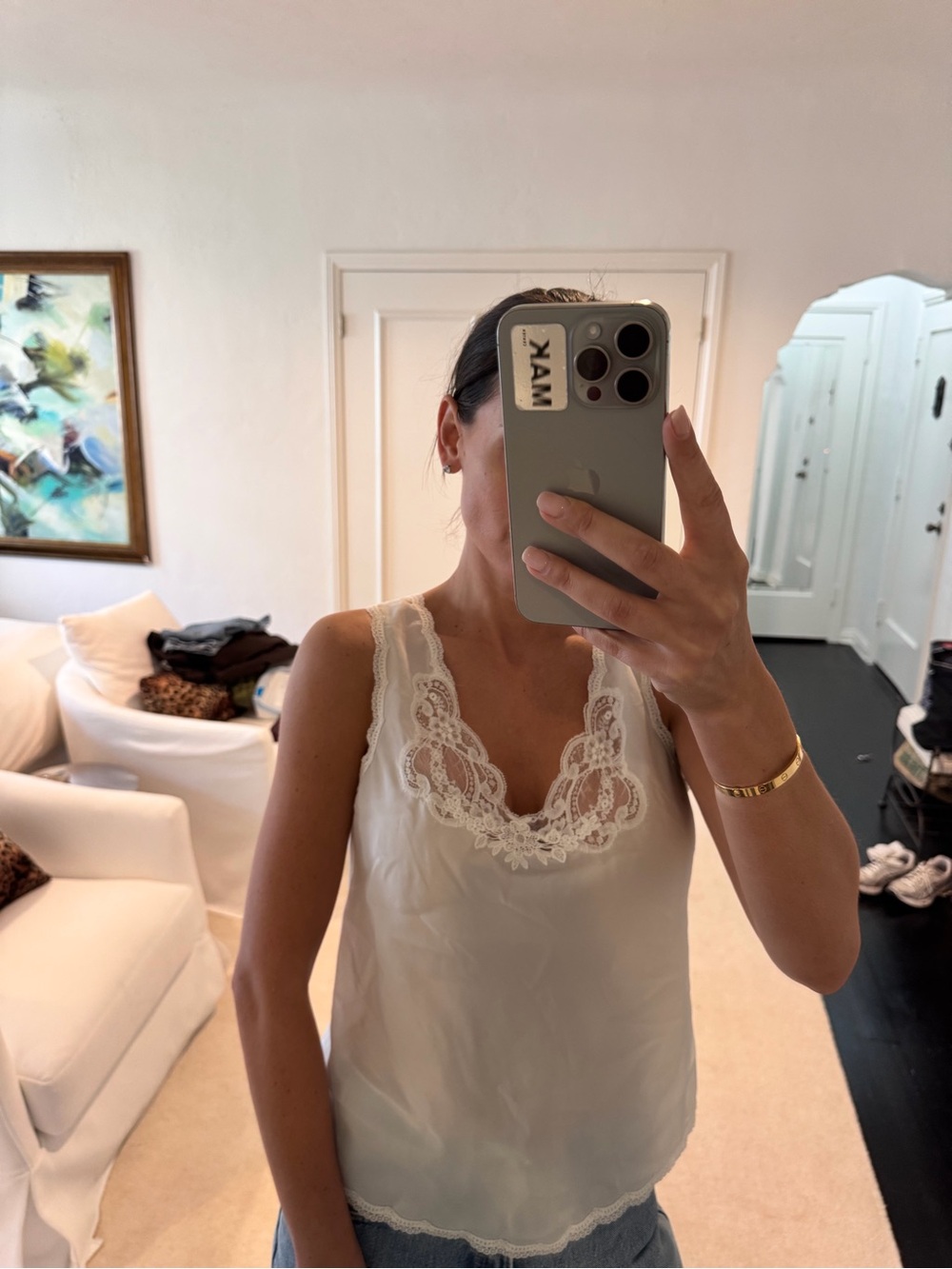 Christian Dior Vintage Lace Trim V-Neck Women's Camisole Top - White